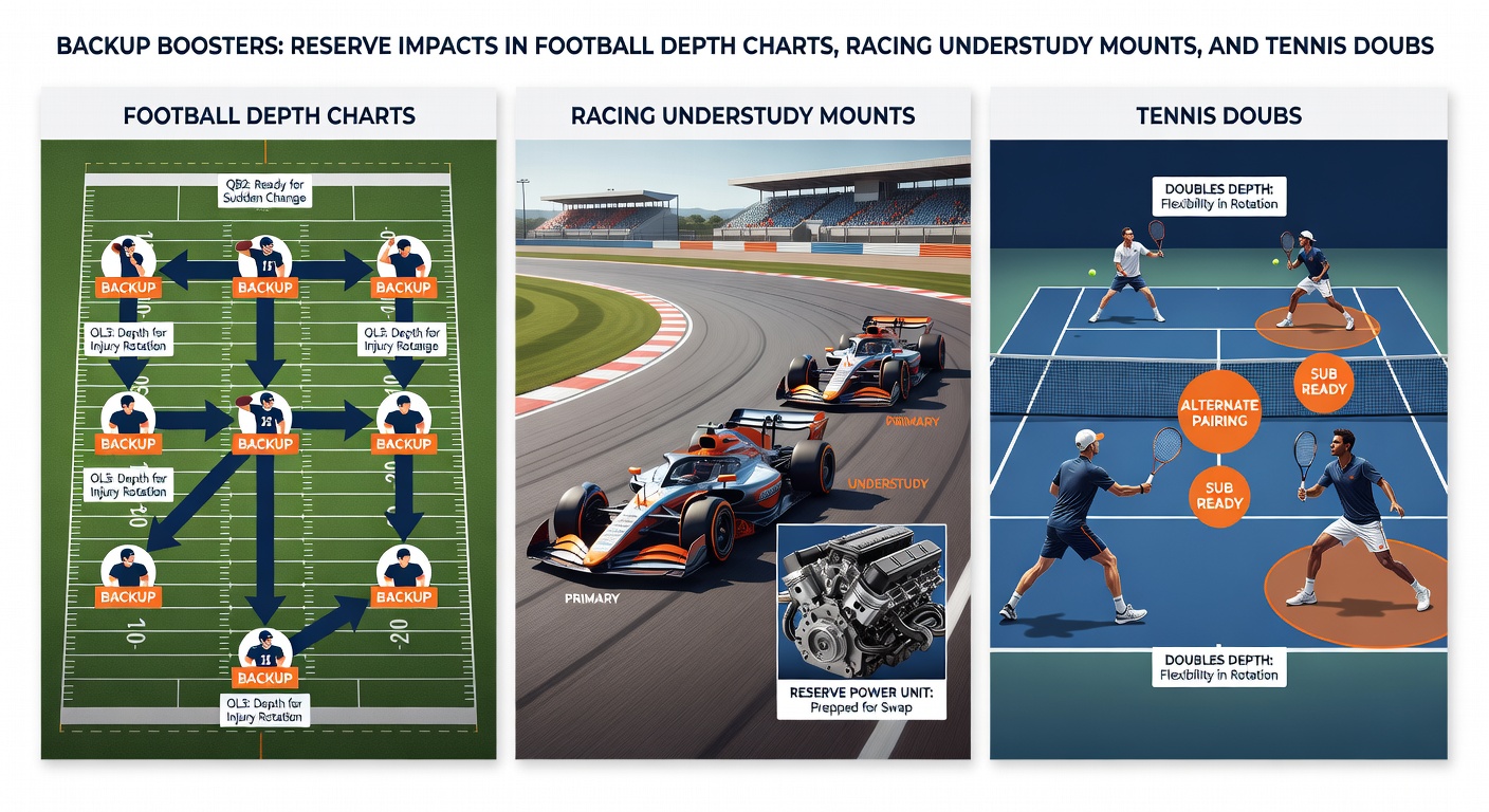 Horse racing understudy mount surging ahead in a crowded field, illustrating backup horse dynamics