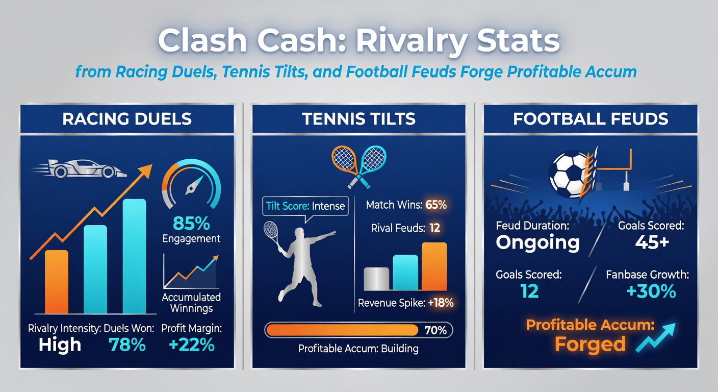 Collage of iconic tennis rivalries like Djokovic vs Alcaraz, with overlaid stats on tiebreak wins and serve holds during heated matchups