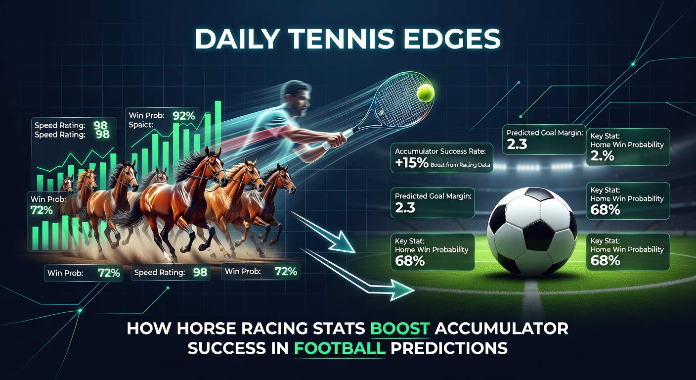 Dynamic tennis match on clay court overlaid with statistical graphs from horse racing data, highlighting pace ratings and form lines
