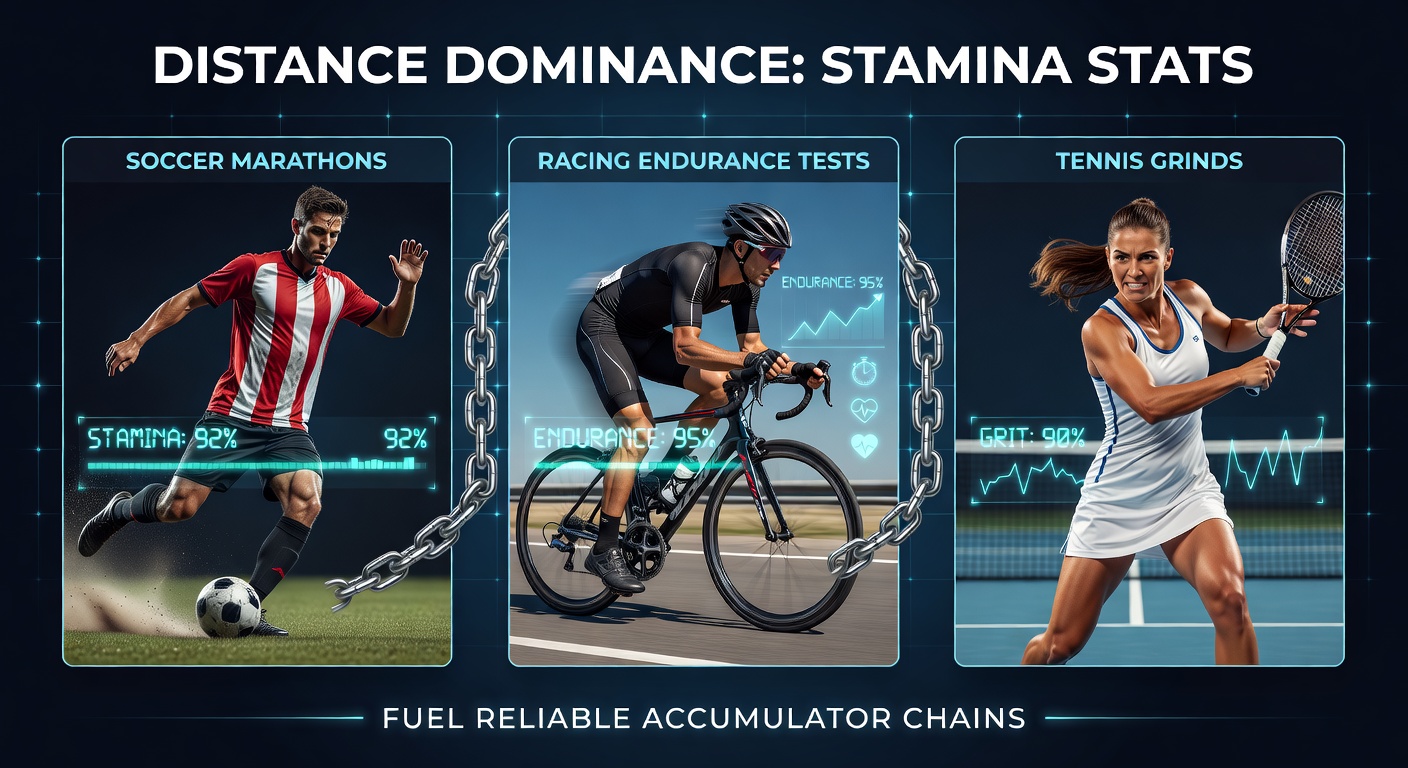 Runners pushing limits in a grueling endurance race, symbolizing stamina dominance across soccer fields, racetracks, and tennis courts