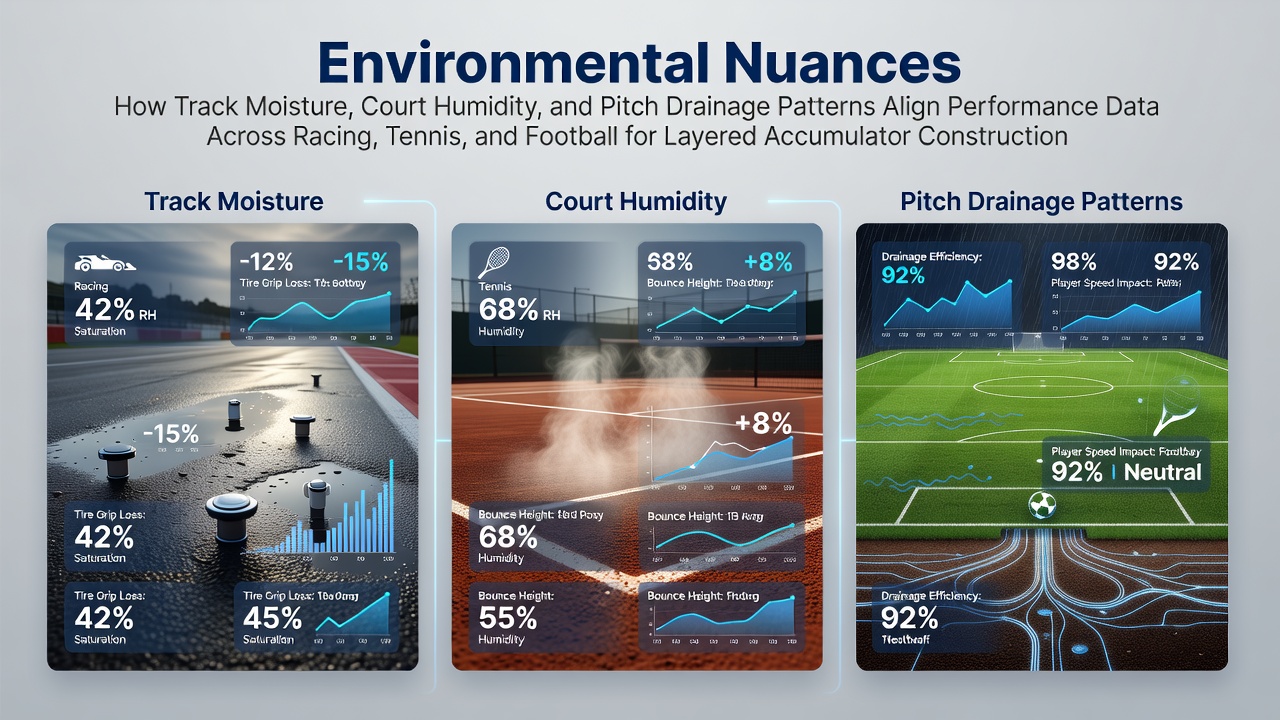 Track moisture levels affecting horse racing performance metrics alongside tennis court humidity readings