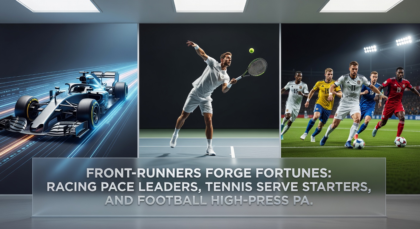 Collage of a leading racehorse, tennis ace in motion, and intense football high-press action, highlighting cross-sport betting synergies