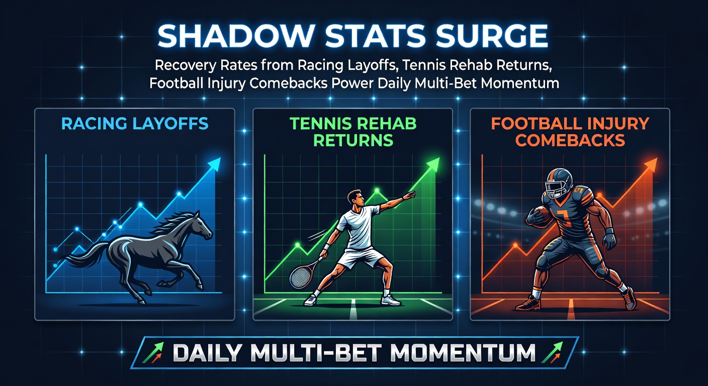 A horse surges ahead post-layoff in a packed racetrack finish, jockey urging it on amid cheering crowds
