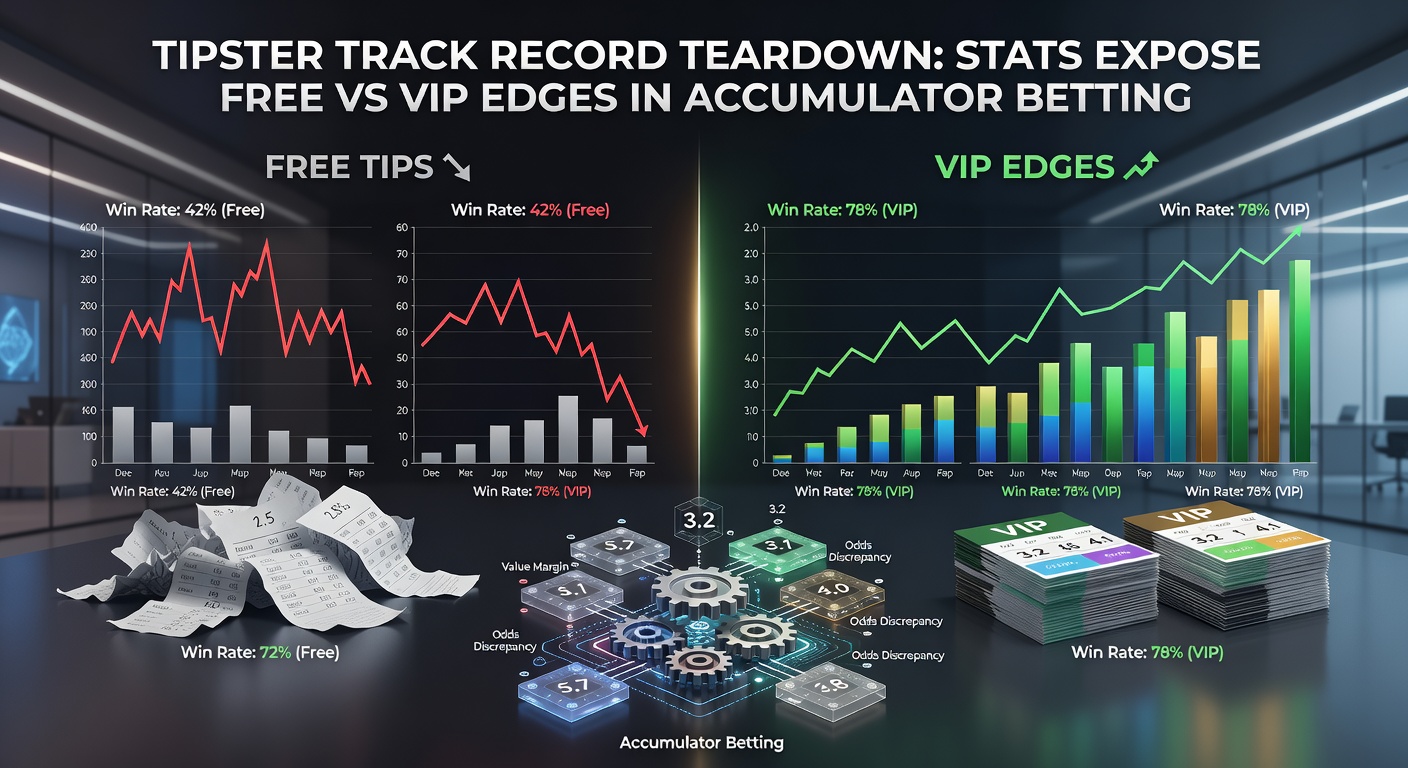 Line graph tracking cumulative profits from VIP accumulator tips versus free ones, with VIP lines consistently trending upward through volatile periods