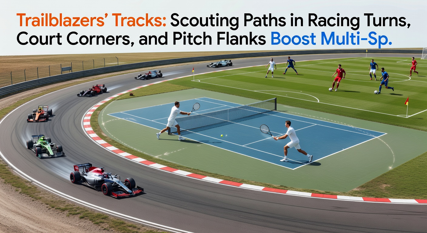 Split-view graphic comparing a tennis player's corner angle shot, a football flank cross trajectory, and a horse's racing turn path, with data overlays on success rates