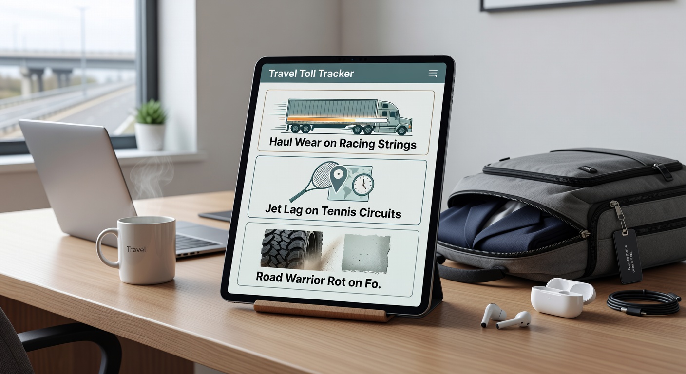 Tennis pro asleep on a plane, football players exhausted after bus ride, racehorse being unloaded from trailer, capturing jet lag and road rot moments