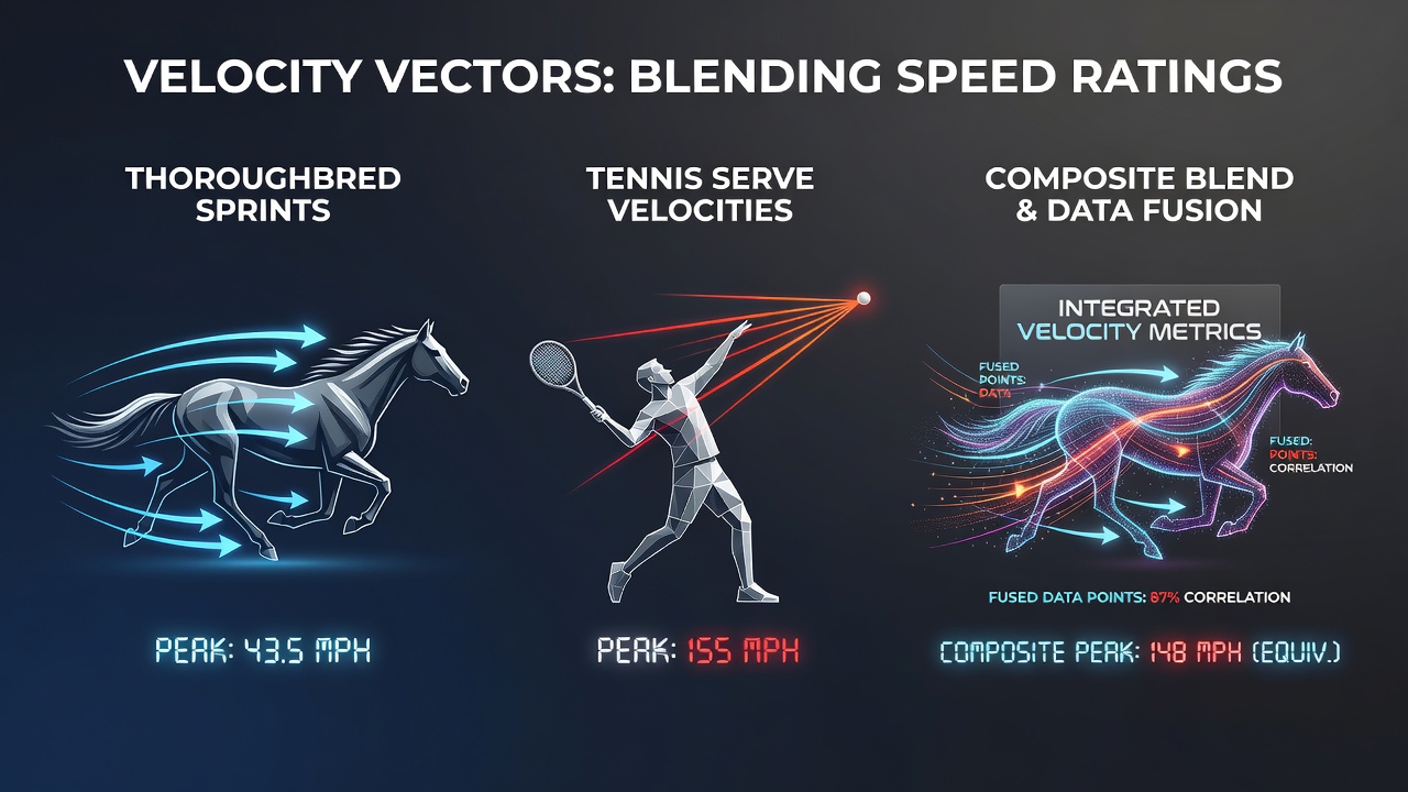 Composite chart showing overlaid speed distributions from thoroughbred sprints, tennis serves, and football counterattacks used in betting calibration