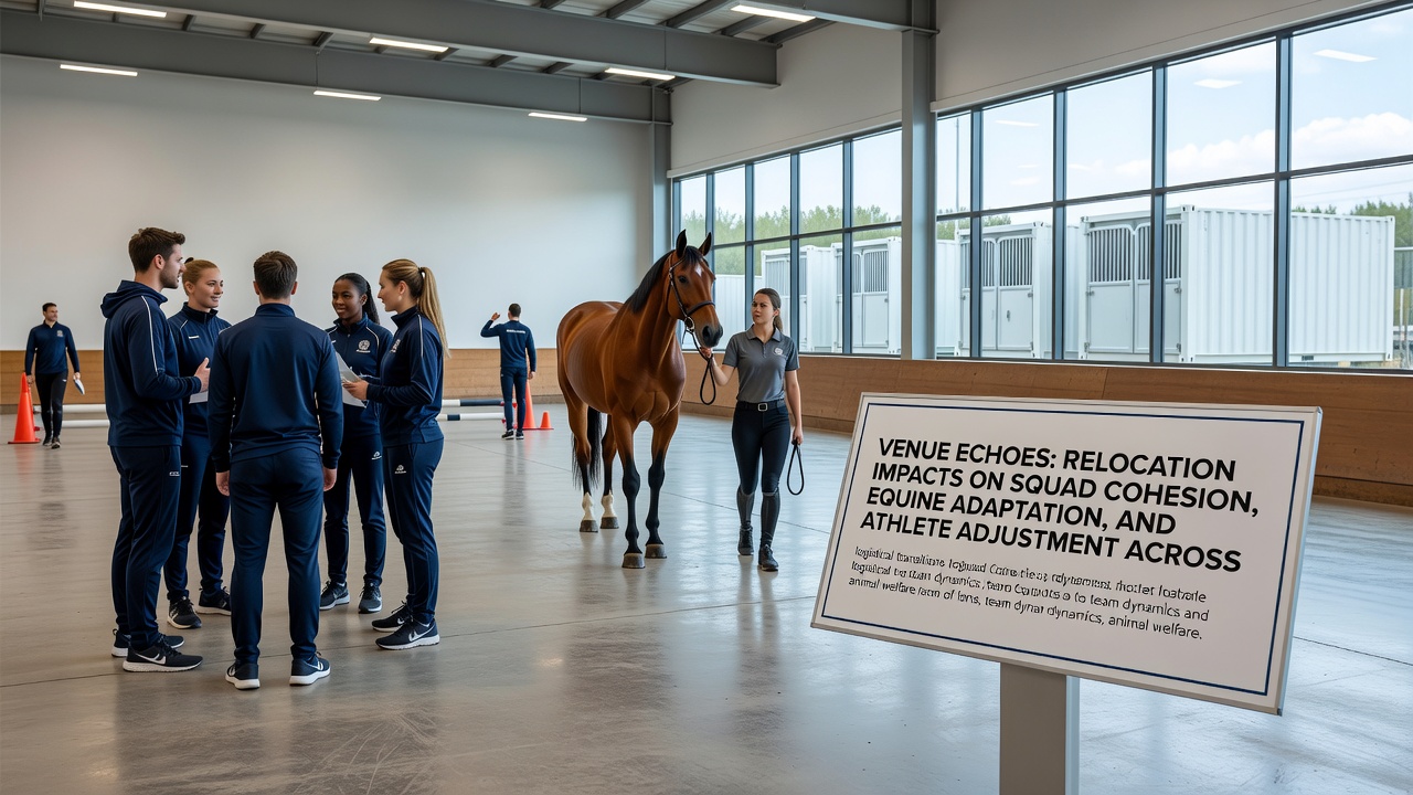 Racehorses settling into a new stable environment after relocation, illustrating adaptation processes in training facilities